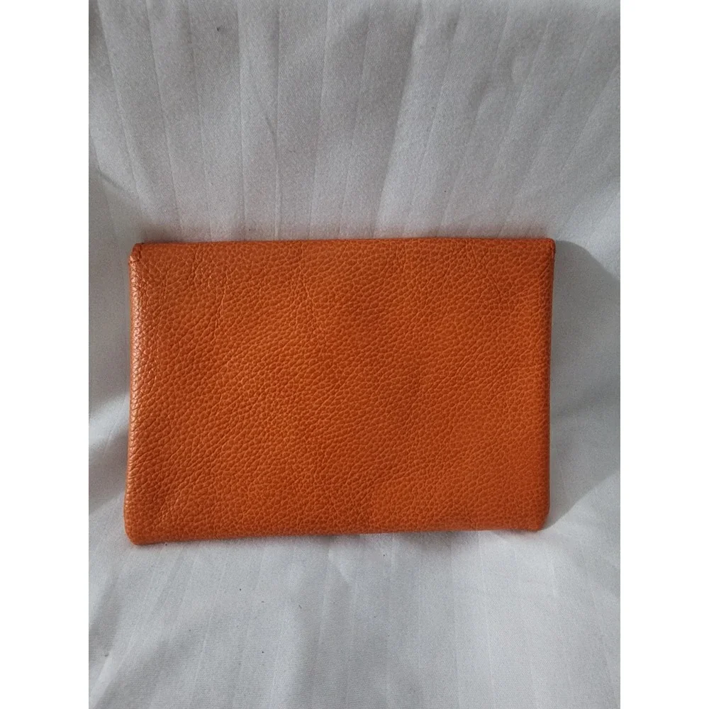 Orange Pebbled Leather Small Coin Purse Snap Envelope Card Holder Wallet